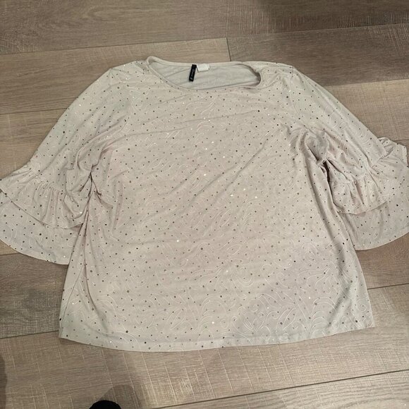 NEW DIRECTIONS WOMENS 2X CREAMY SPARKLY BLOUSE HOLIDAY - Picture 1 of 8